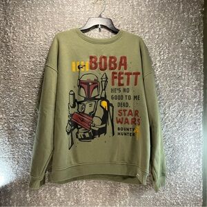 Star Wars Sweatshirt Large L Green Boba Fett Bounty Hunter Disney Parks Sweater